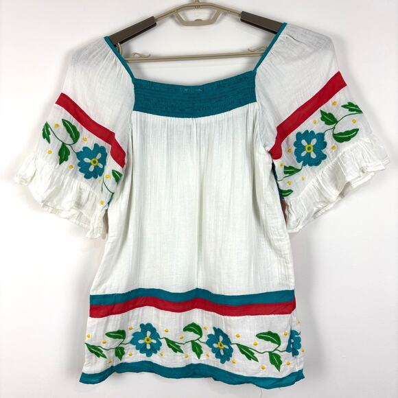 Anthropologie Seen Worn Kept Embroidered Tunic Blouse NEW US 6 boho bird floral - Picture 7 of 12